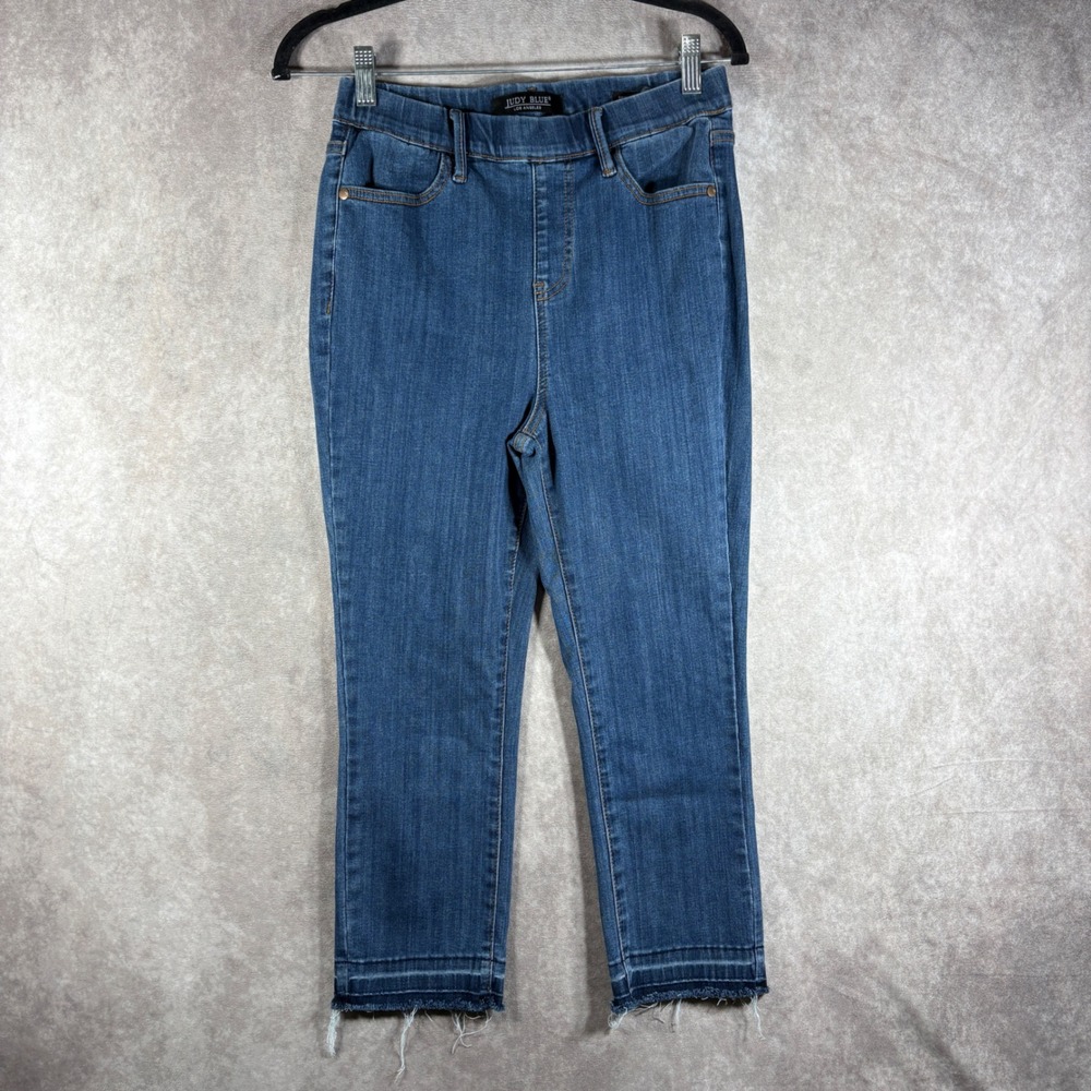 Judy Blue Jeans Womens 7/28 Blue Skinny Fit Capri Raw Hem Pull On Casual Stretch